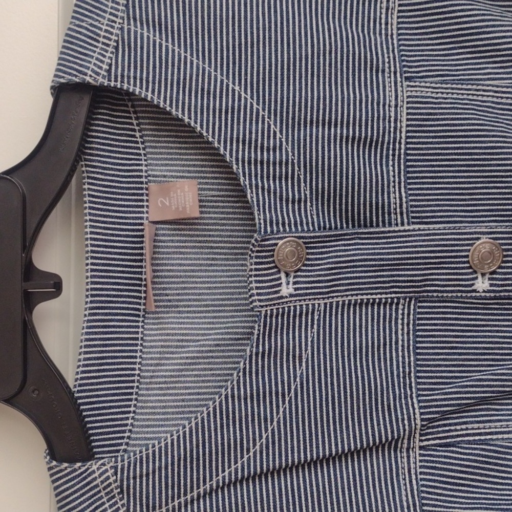 NWT Chico's Railroad Stripe Heritage Denim Jacket Size 2 - Picture 2 of 8